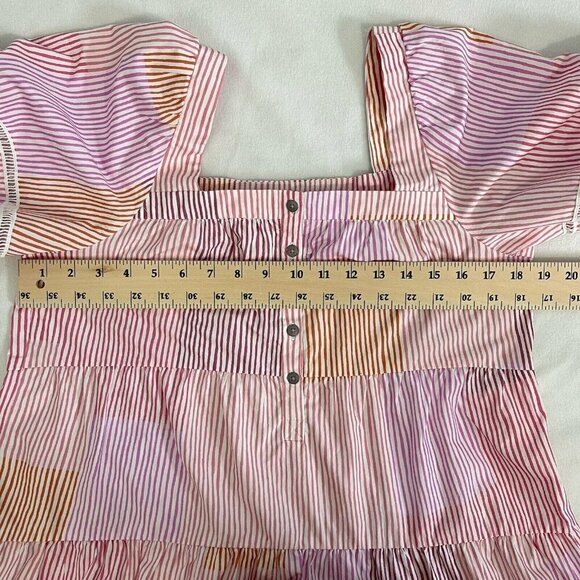 Anthropologie Maeve Gable Tiered Tunic Square Neck Puff Sleeves Top Pink -Small - Picture 14 of 15